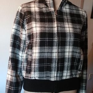 Anchor Blue plaid wool blend coat M